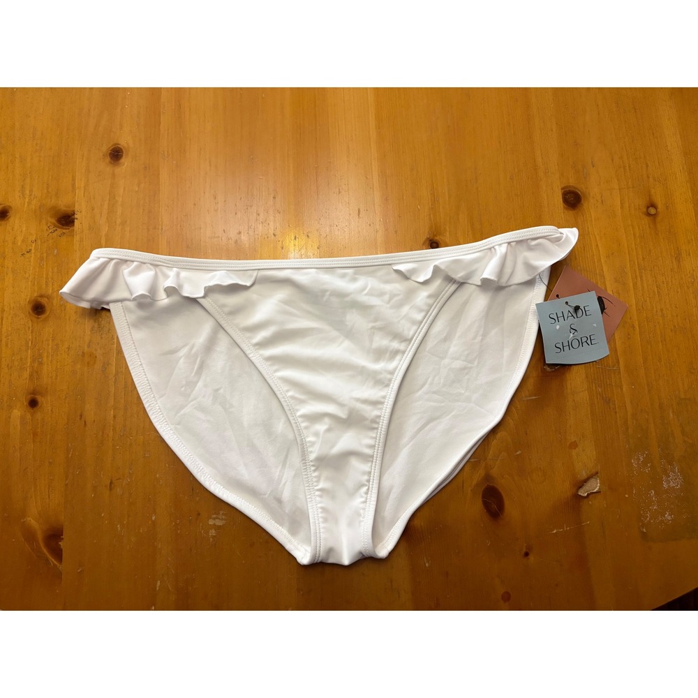 Shade & Shore White Ruffle Low Rise Bikini Bottom Medium Coverage Large NWT